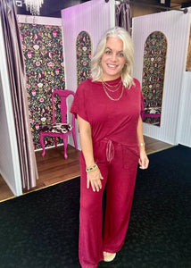 Acid Wash maroon Top & Pants 2PC Set