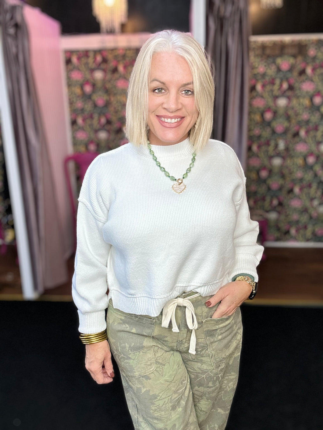 White Boxy Crop Sweater