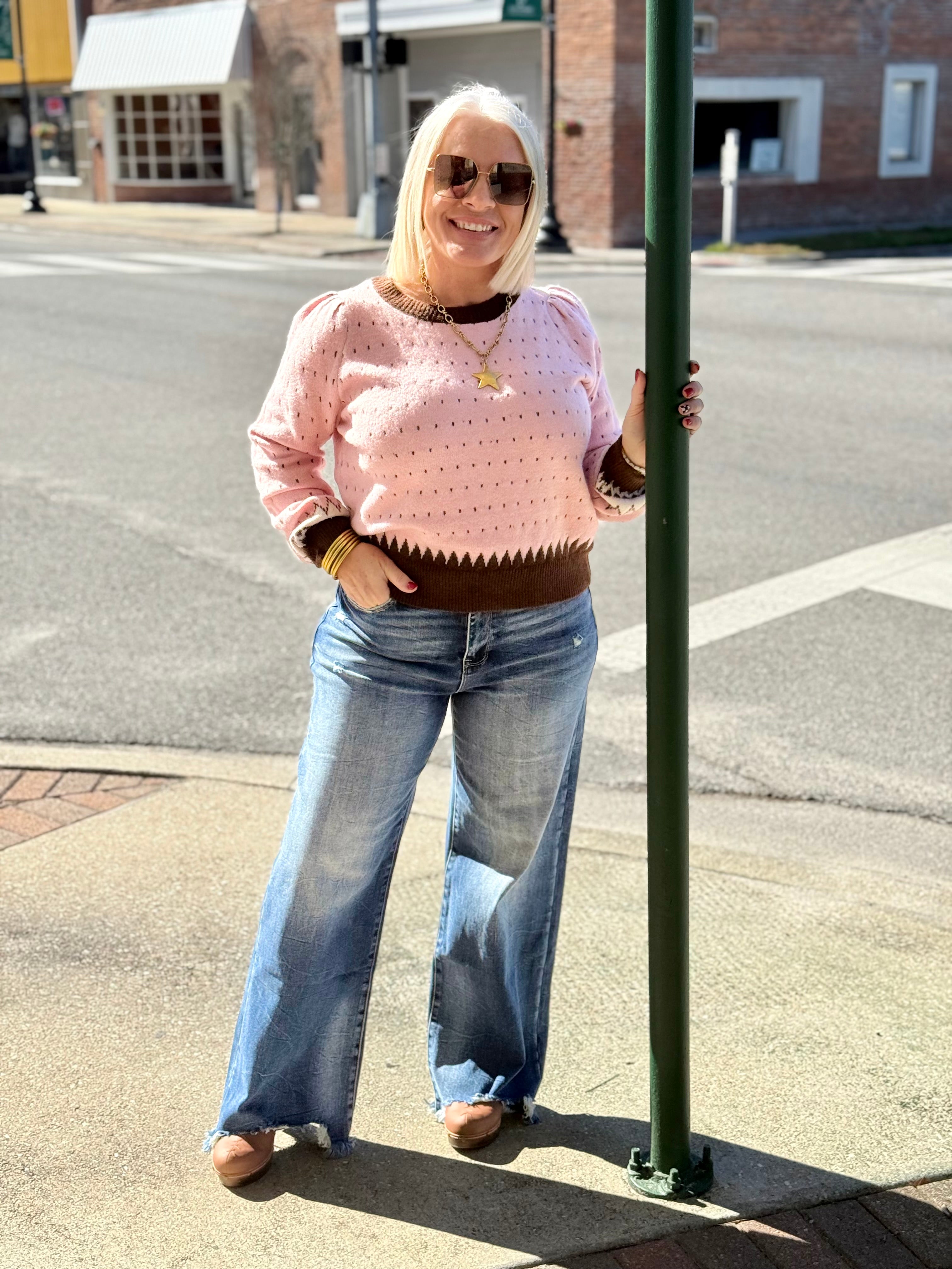 DARK  WASHED PETRA High Rise PETITE Wide Leg w/ Destroyed Hem