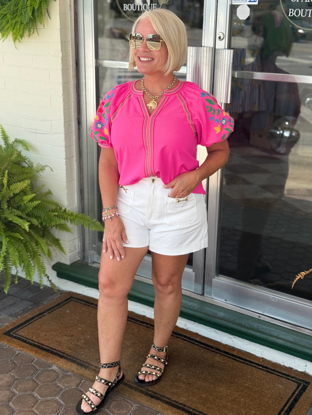 HOT PINK EMBROIDERY TOP