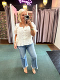 White Square Neck Eyelet Blouse with embroidered detailing