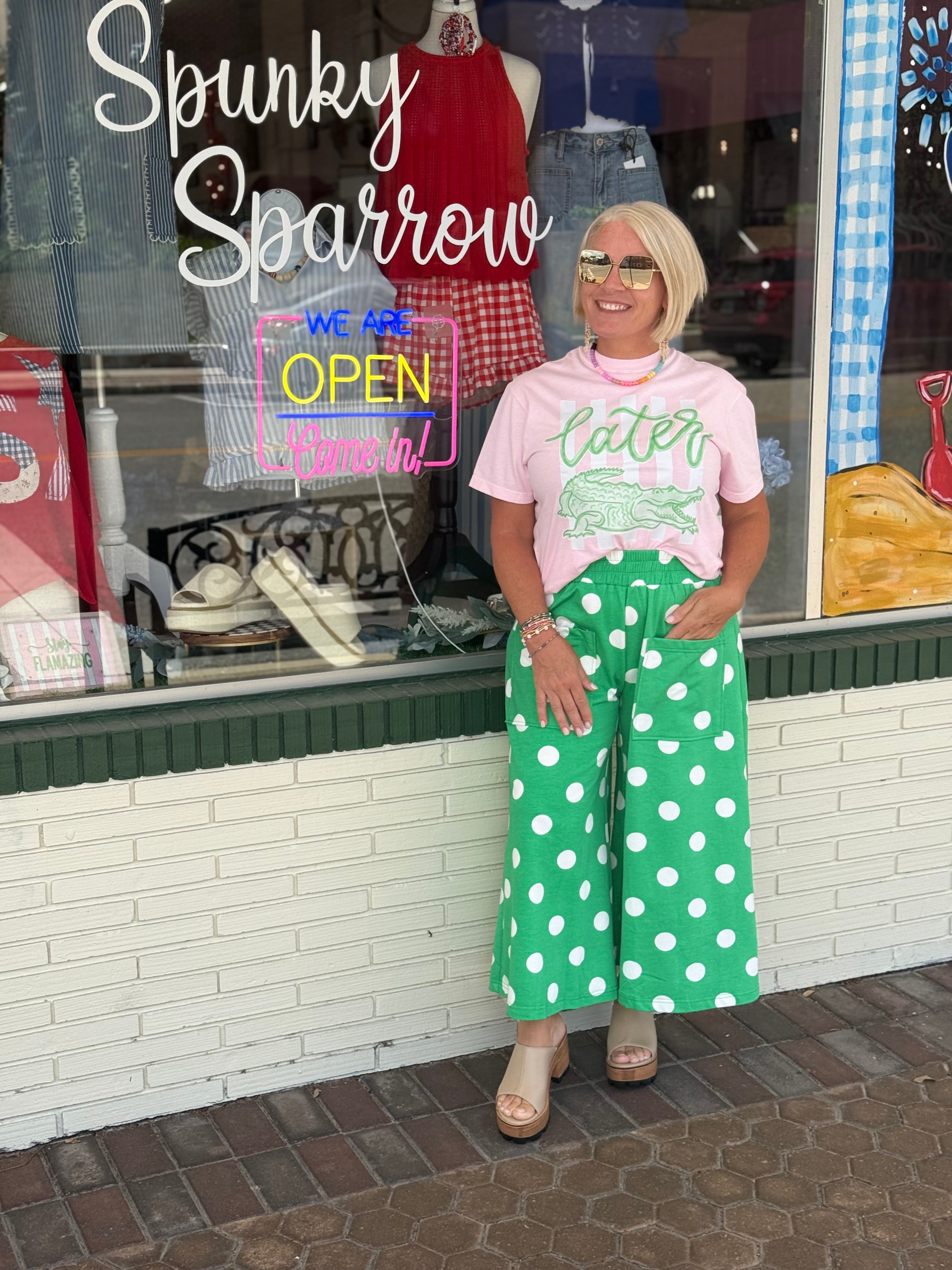 Green Polka Dot Pull-On Pants