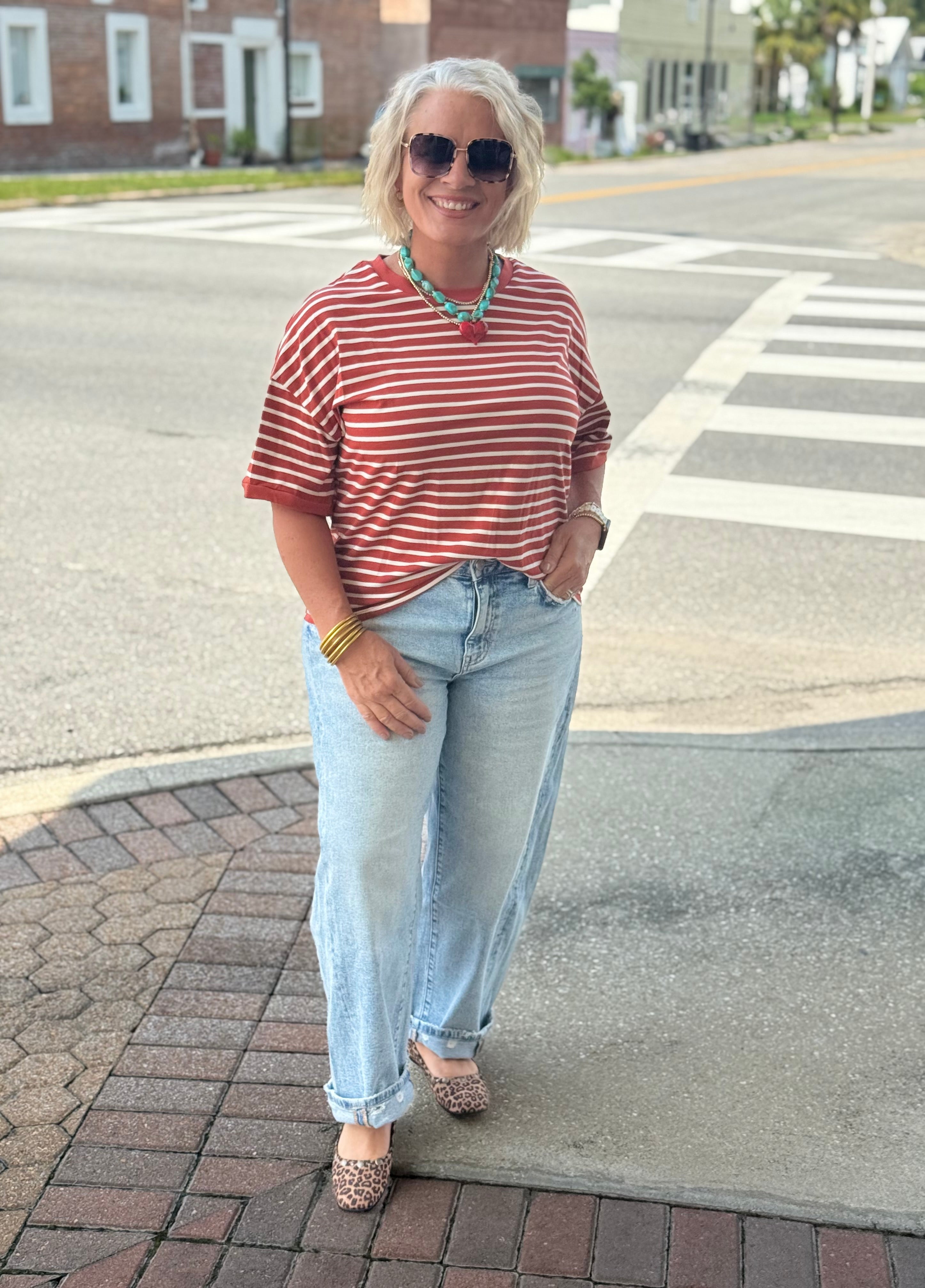 Rusty Beige Striped Knit Top