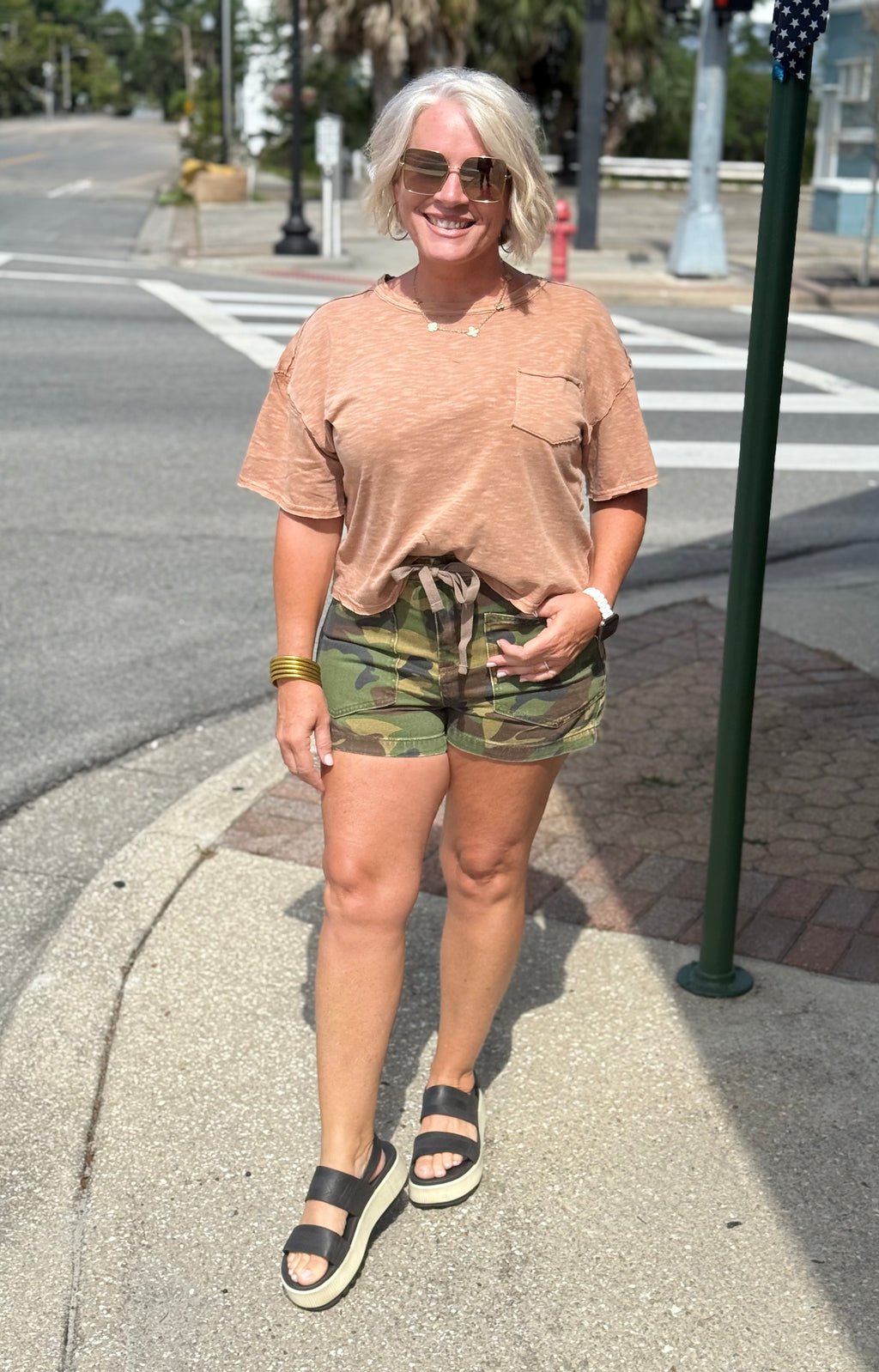Risen  Camo Print Patch Pocket Shorts