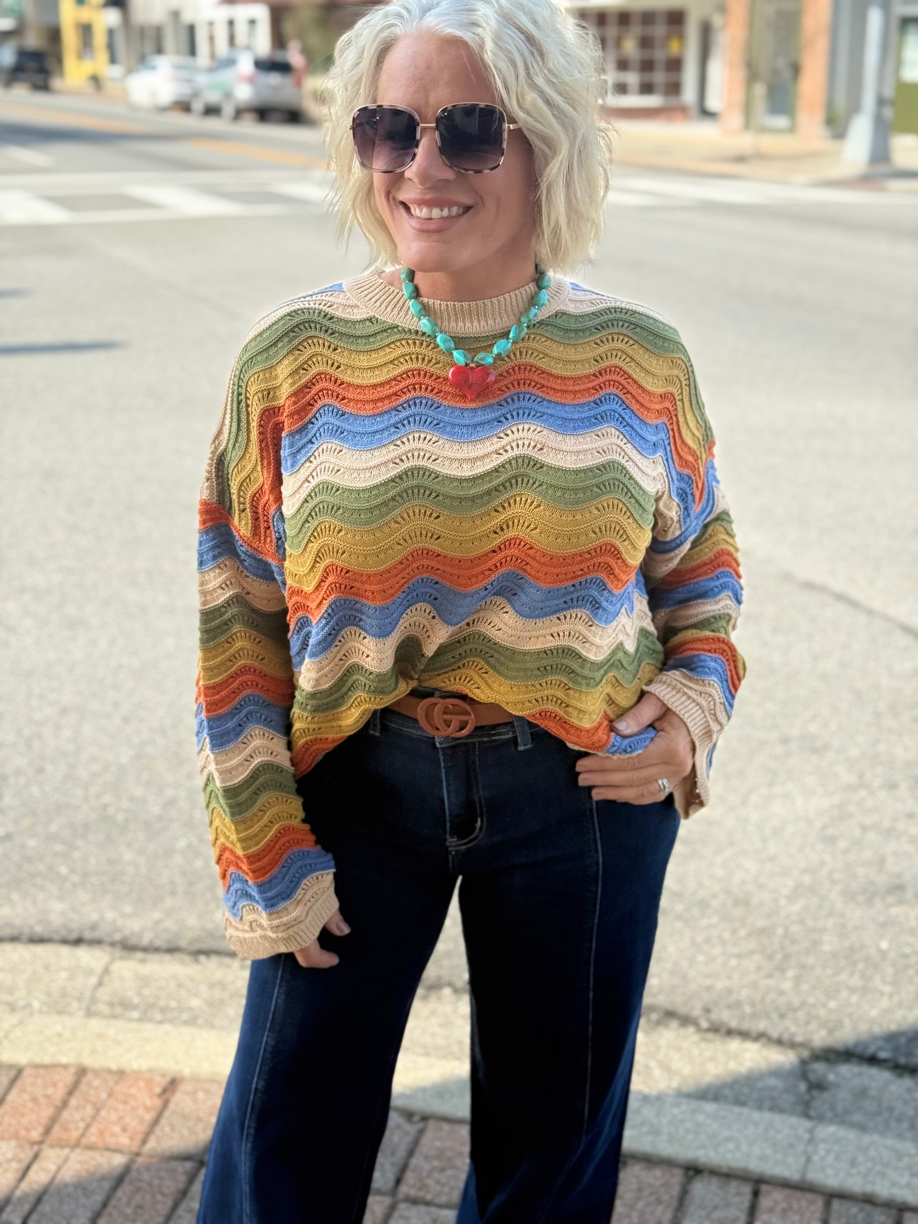 Multi Taupe Color Block Crochet Sweater