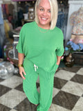 Kelly Green Raised Rib Short Sleeve Tee & Pants Set