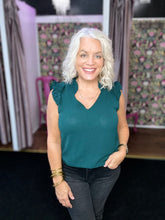 Load image into Gallery viewer, HUNTER GREEN Top V Neck with Ruffled Details
