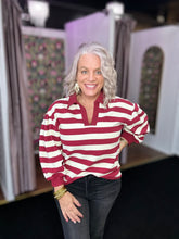Load image into Gallery viewer, Striped Ottoman Pullover in Dark Red
