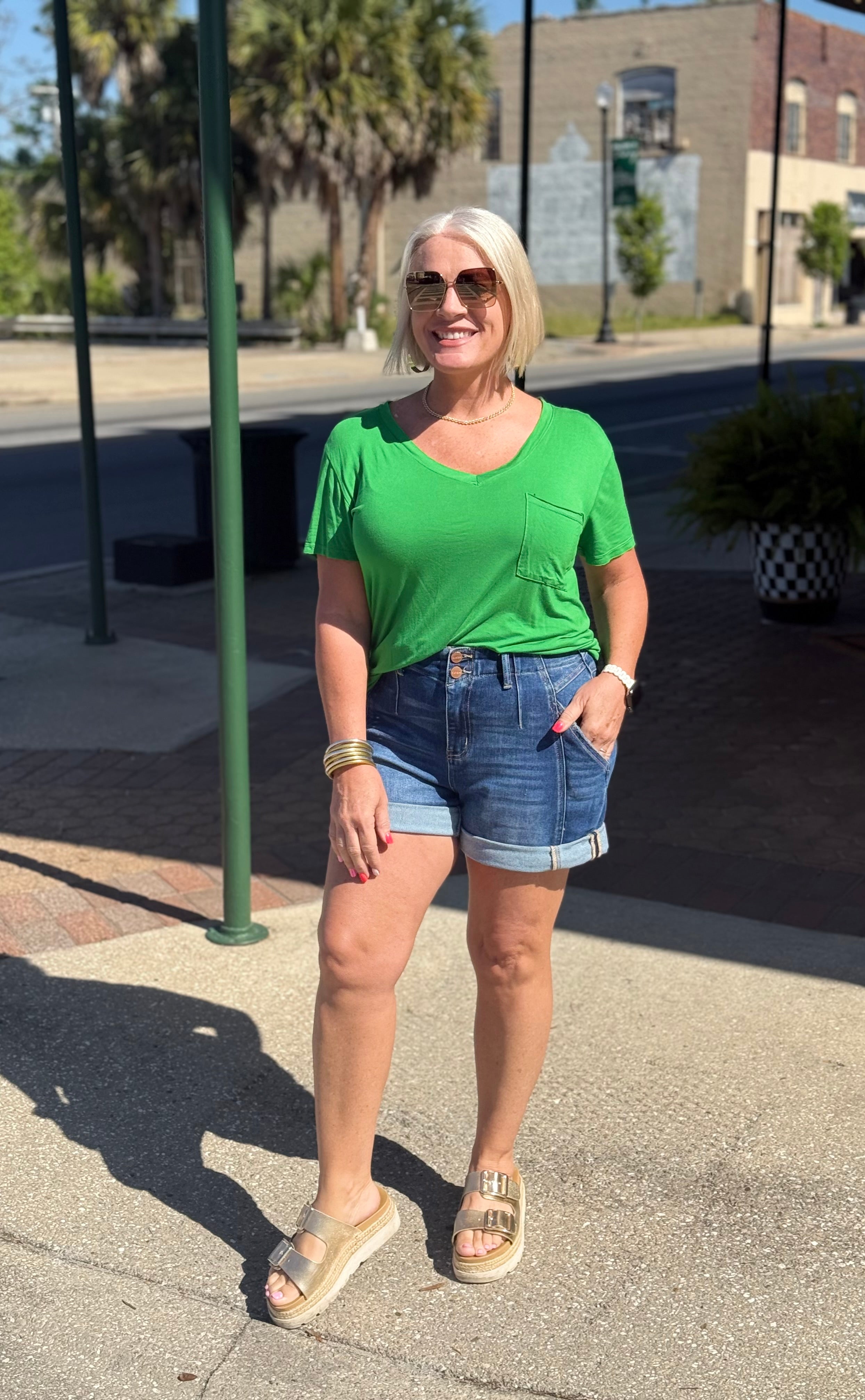 Risen High Rise Seamed Roll Up Shorts