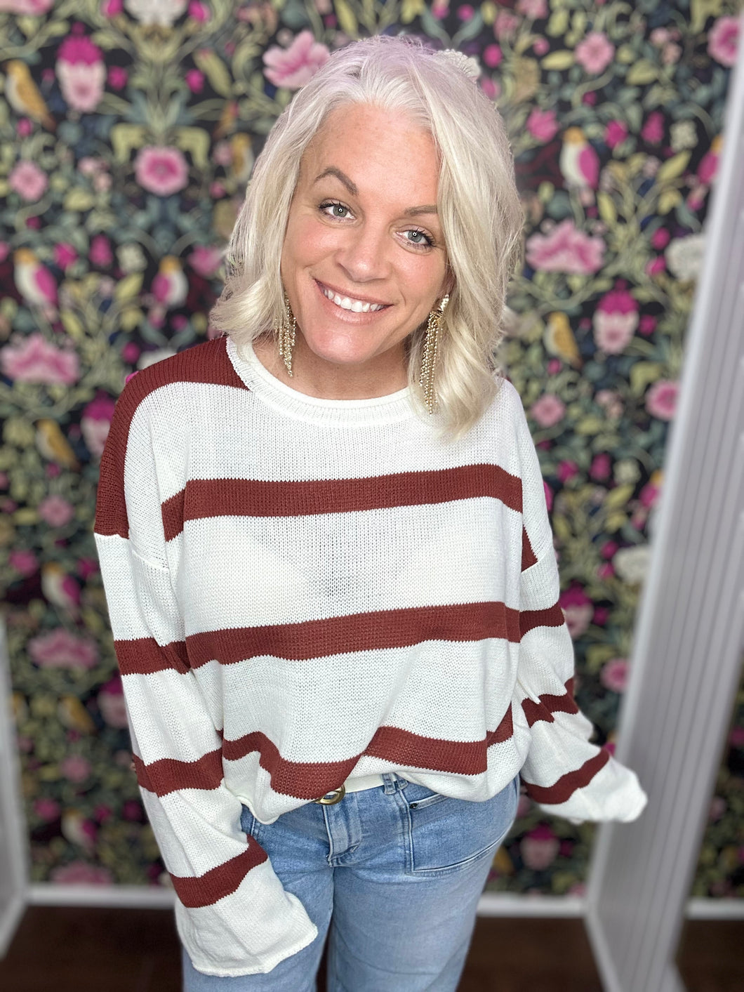 Classic Striped Knit Sweater in rust