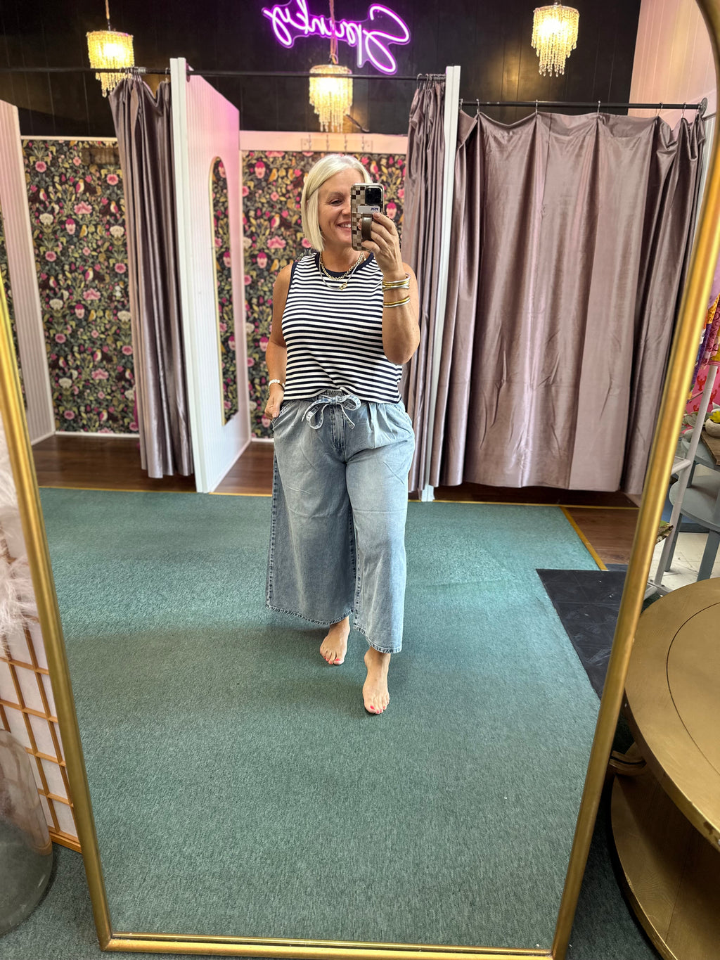 Risen Slouchy High Rise Crop Wide Leg Tie Belted Jeans