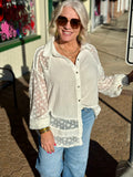 Washed Cotton Lace Mixed Oversized Shirt in White