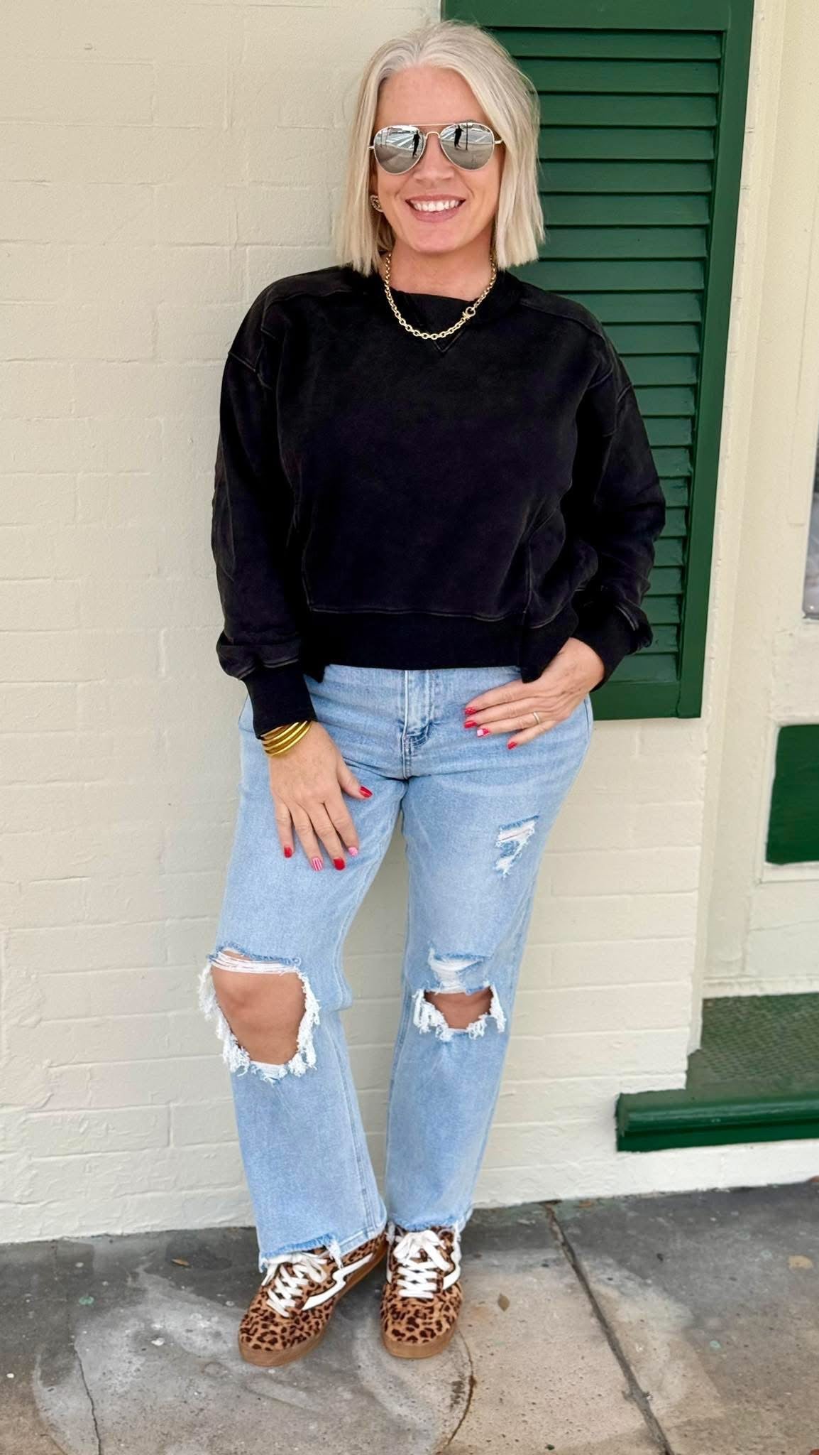 Vervet High Rise Crop Distressed Detail Straight Jeans