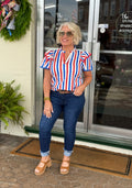 Patriotic Flutter Sleeve Blouse