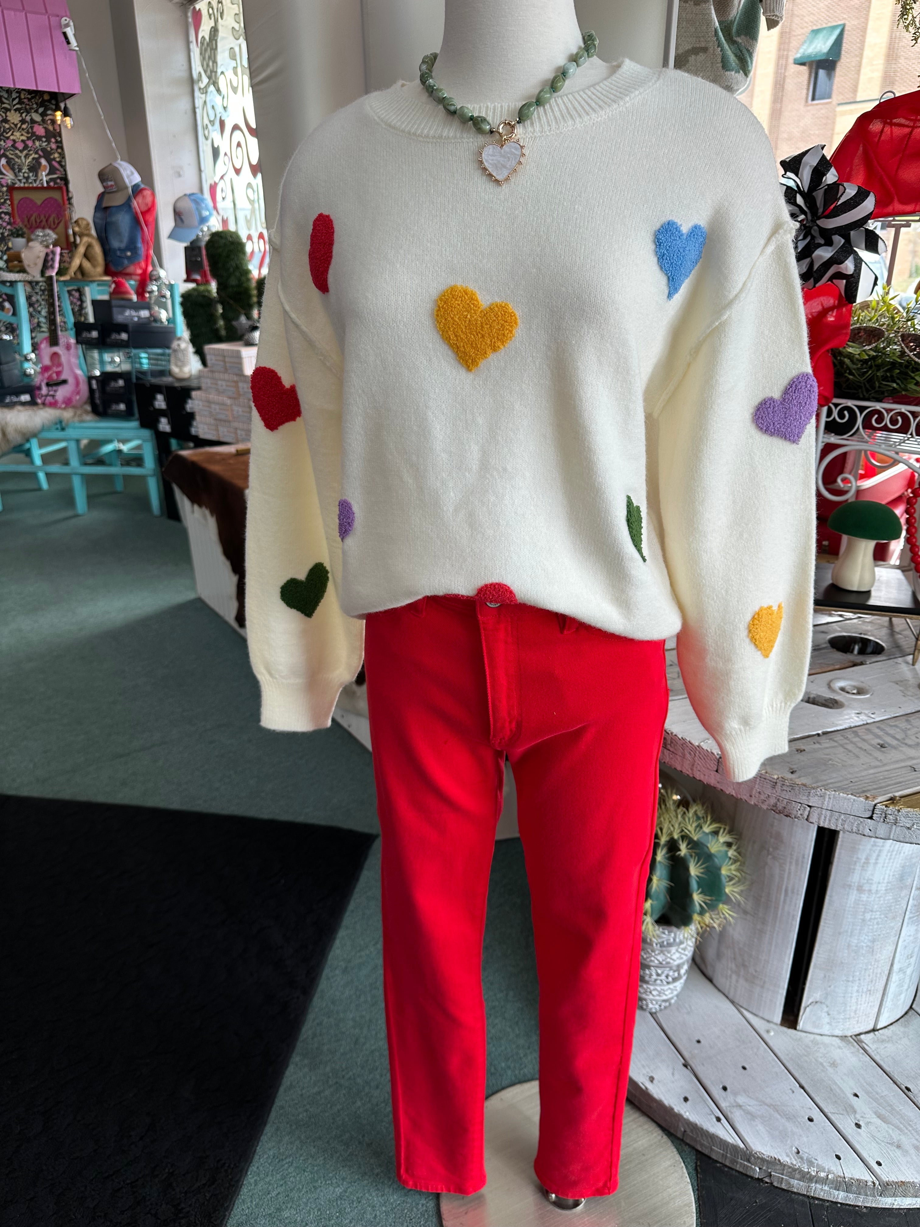 Multi color heart sweater