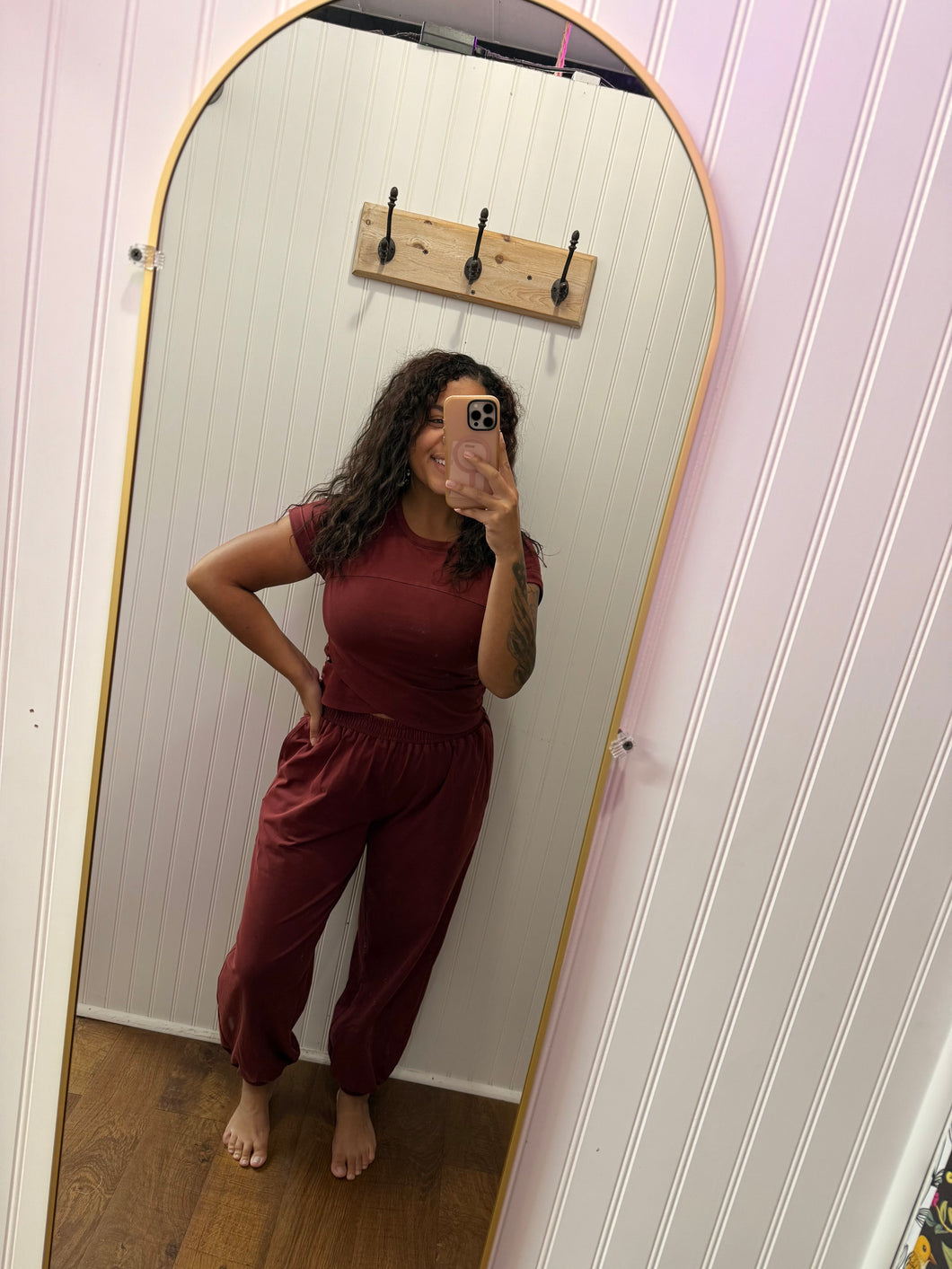 Juniors Oxblood Crossover Mineral Washed Two-Piece Set