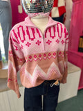 Caramel Geometric Knit Mock Neck Half Zip Pullover Sweater