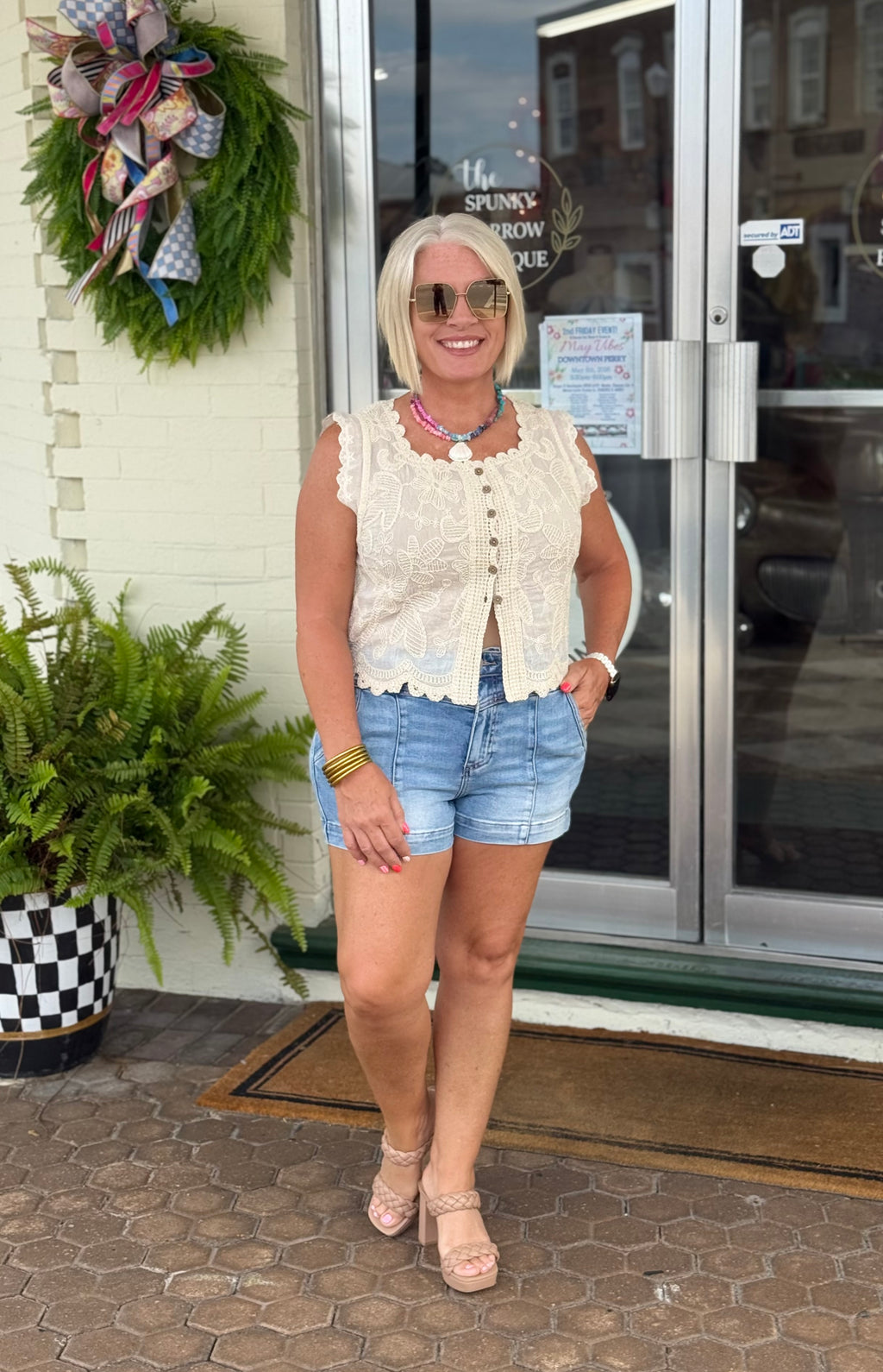 Cotton Gauze Floral Embroidery Crochet Boho Top