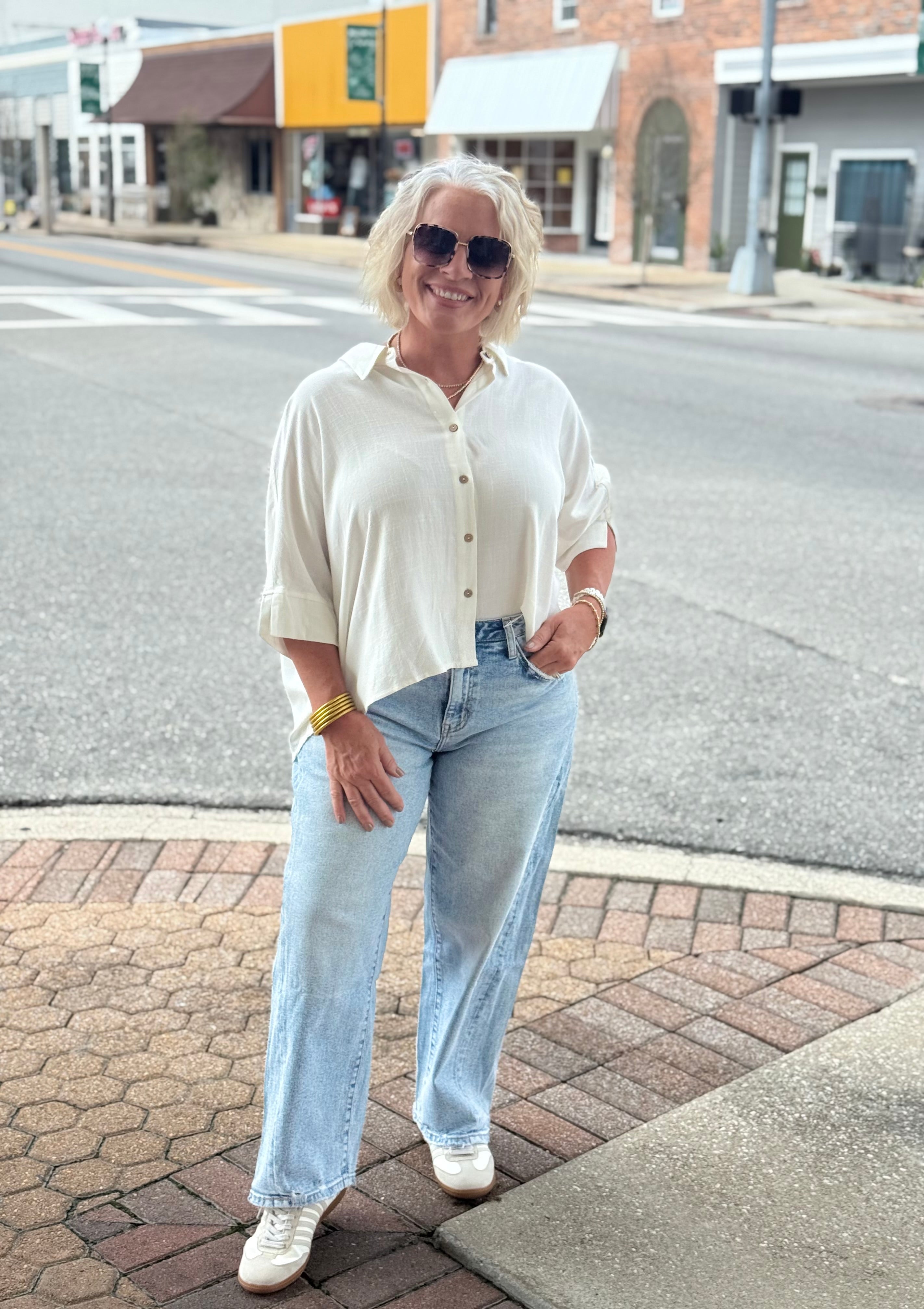 Ivory Oversized Button Down Collared Shirt