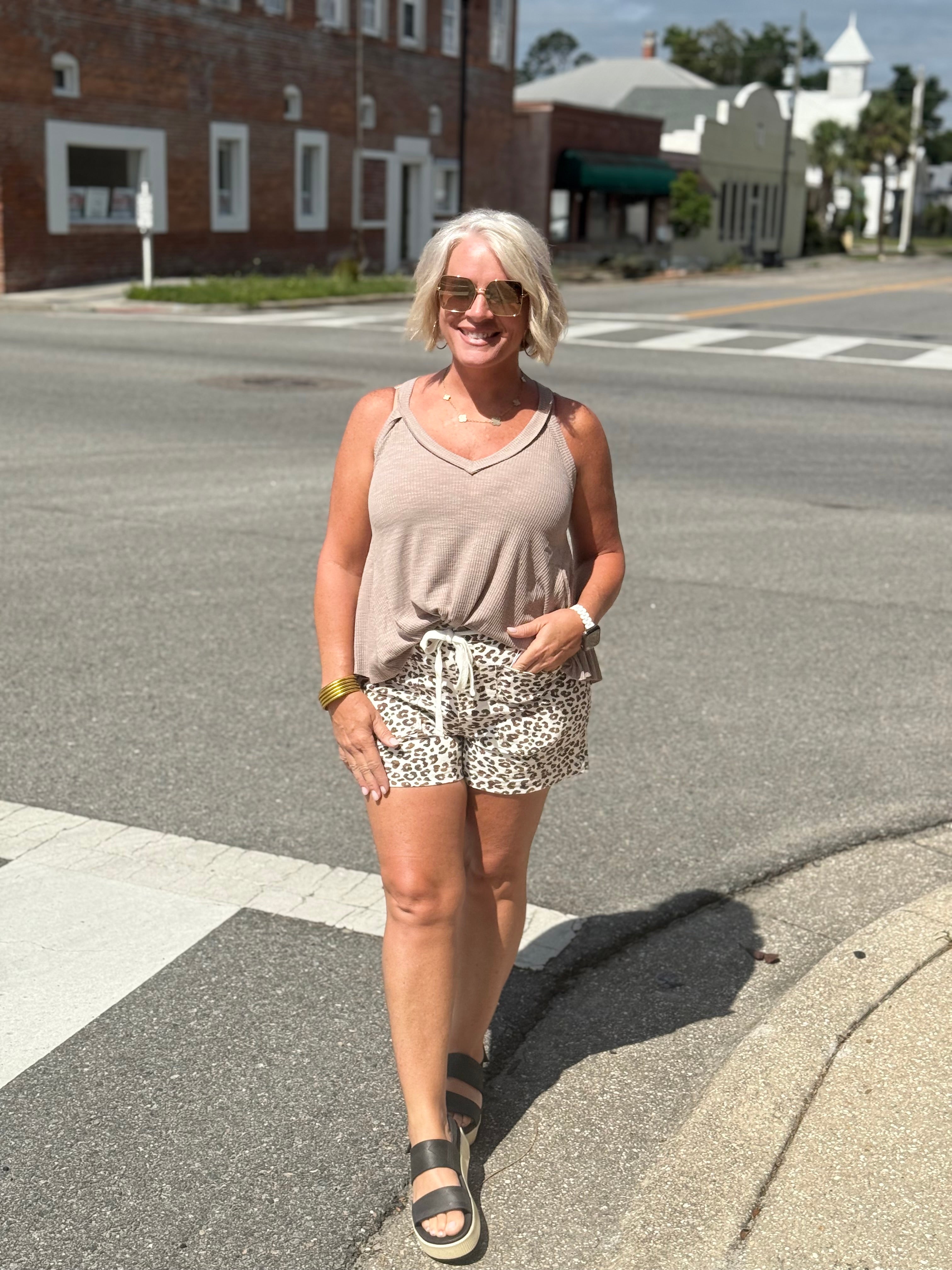 Risen Leopard Print Patch Pocket Shorts
