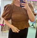 Toffee Smocked Polka Dot Top