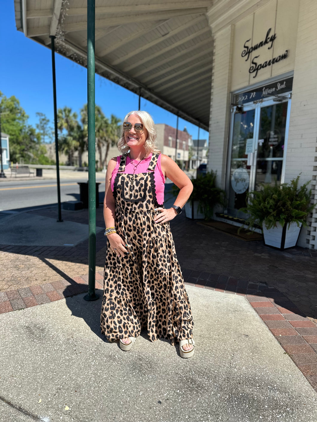 Leopard tiered overalls