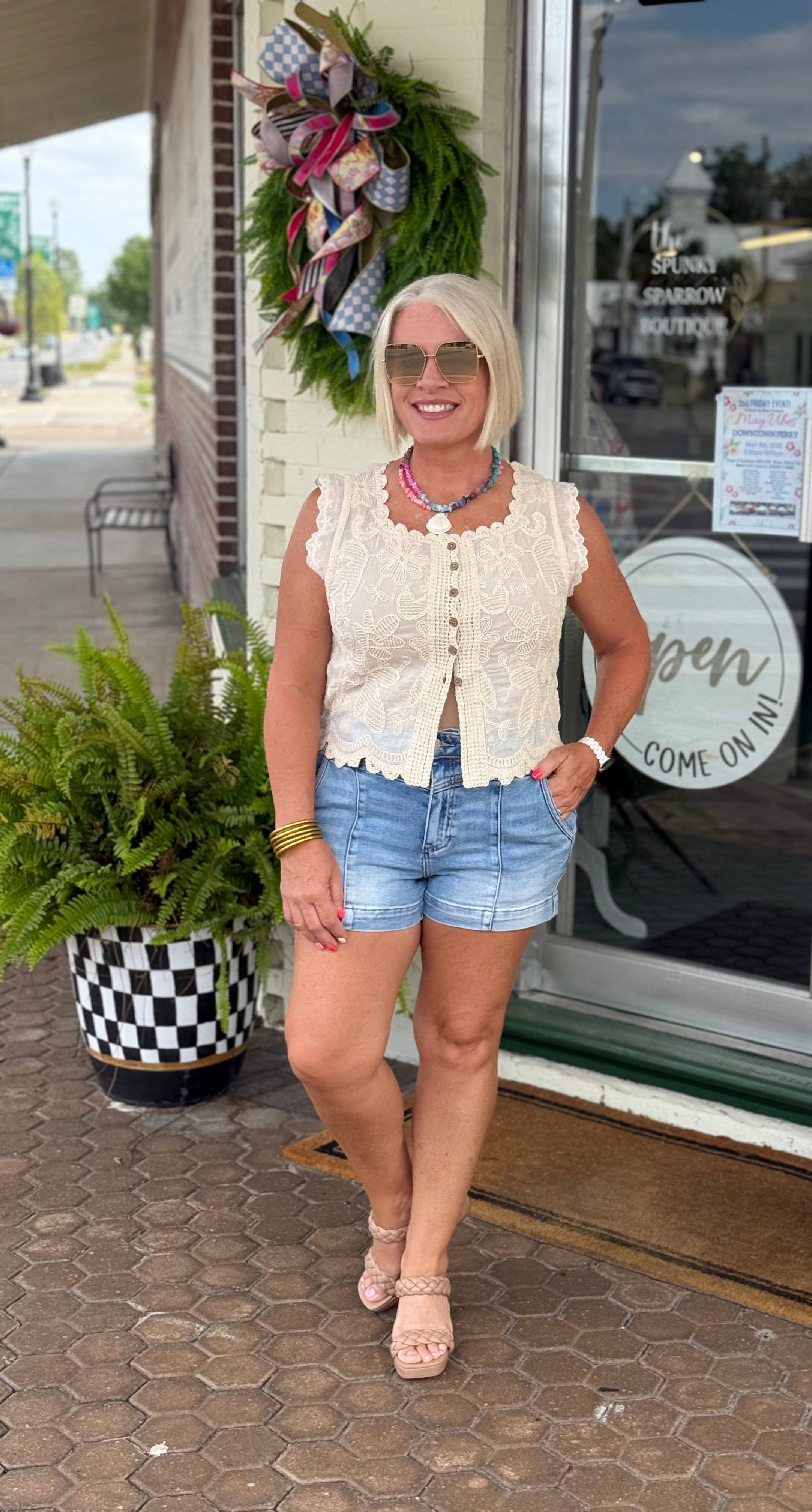Cotton Gauze Floral Embroidery Crochet Boho Top