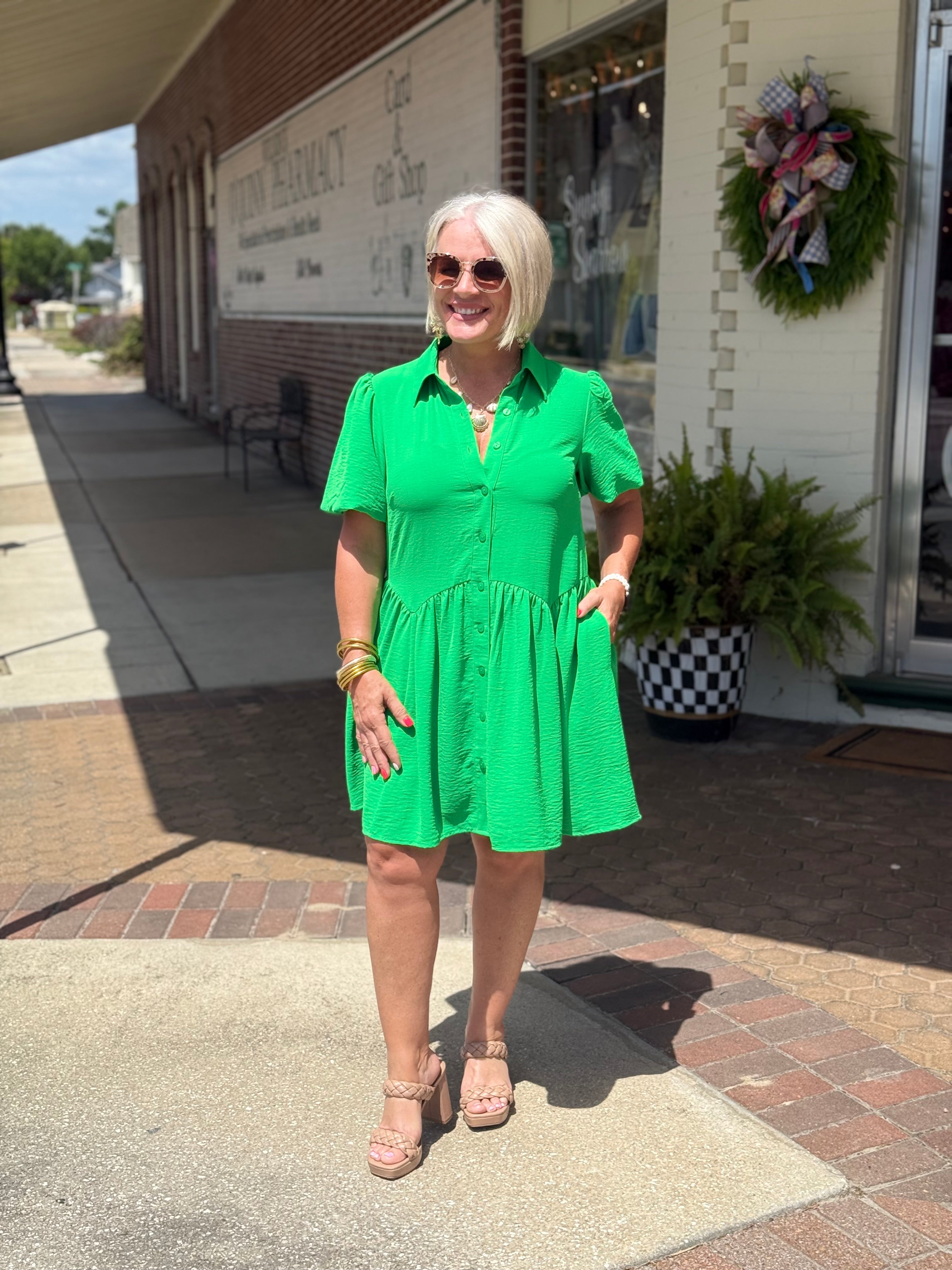 kelly green mini dresses KELLY GREEN SCALLOP WAIST MINI DRESS – Spunky Sparrow Boutique