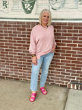 Blush Pink Distressed Knit Top