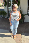 Black and Ivory Stripe Knit Sleeveless Tank Top