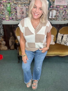 Taupe Checkered Sweater Vest