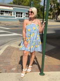 Lemon Striped Tiered Mini Dress