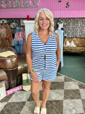Royal and White Stripe Vest Top and Shorts Set