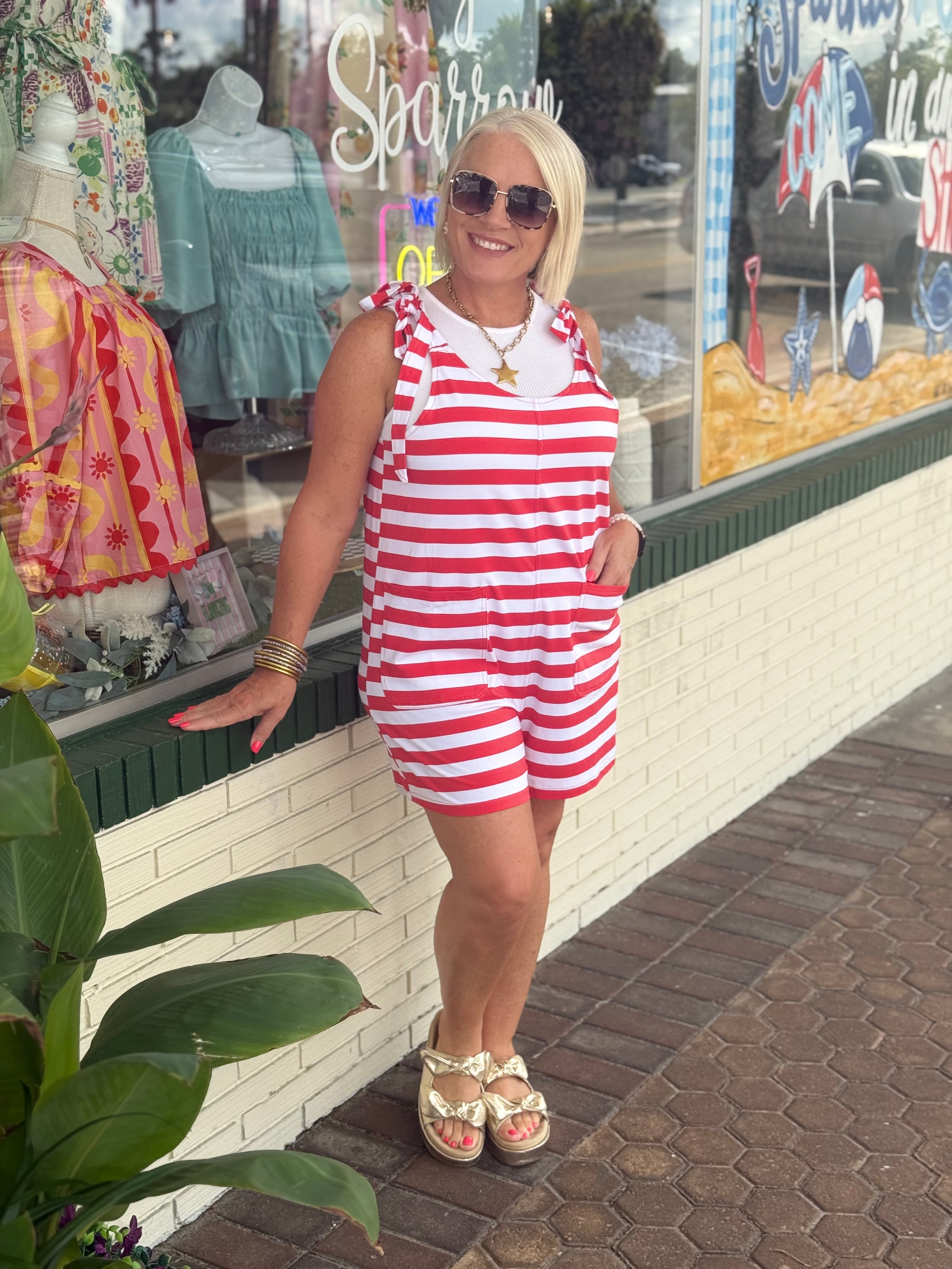 Sunny Stripe Red Romper