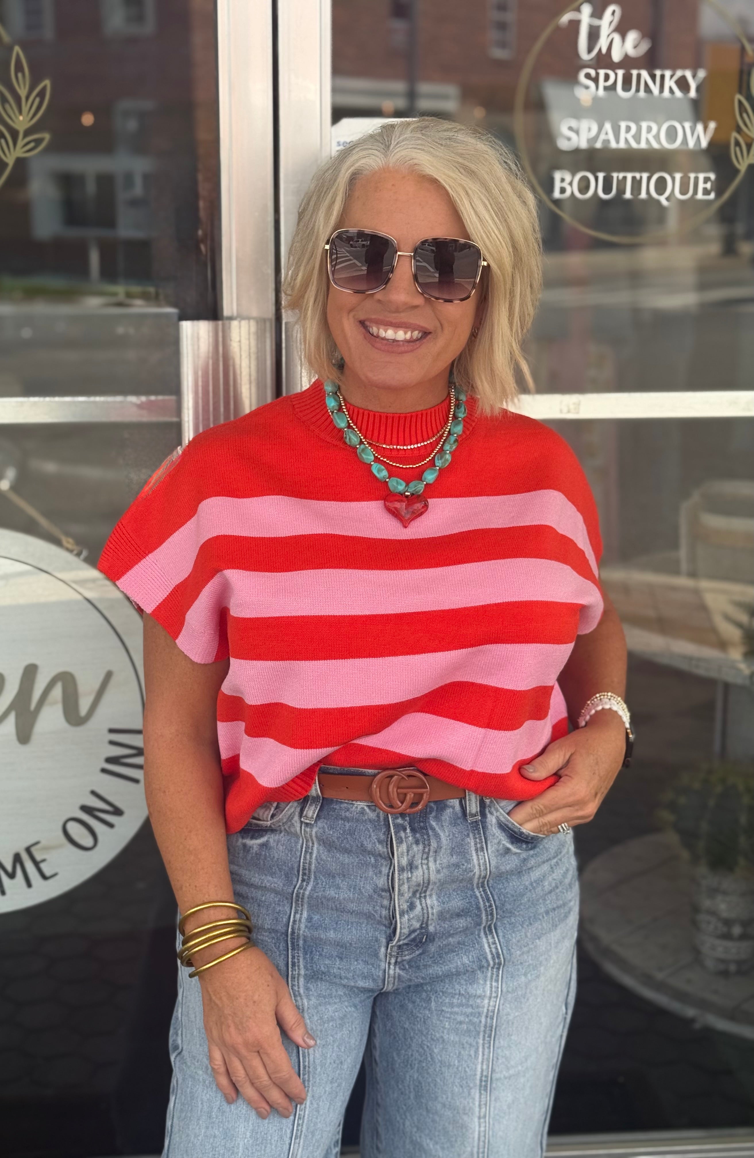 Red and Pink Stripe Sweater Vest