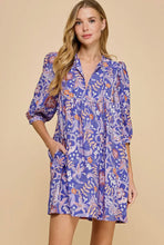 Load image into Gallery viewer, Floral Print Bib Detail Dress in purple
