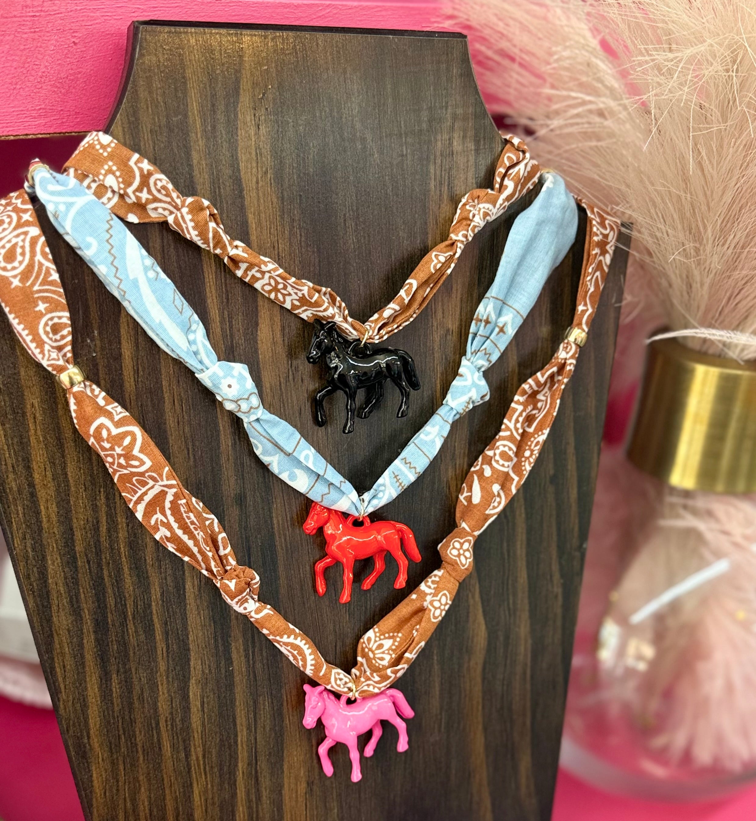 Red and Chambray Horsin' Around Bandana Necklace