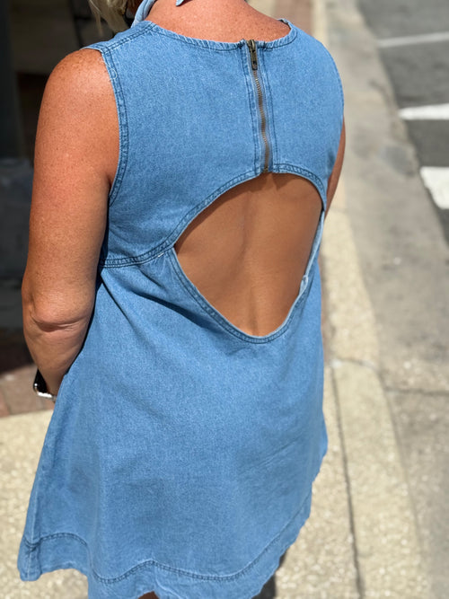 Back Cutout Sleeveless Denim Dress