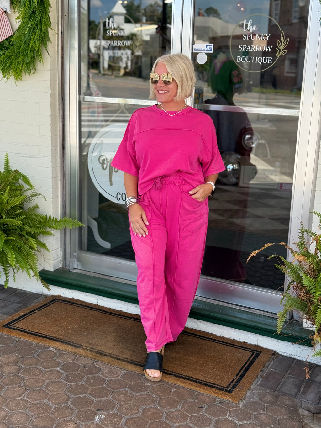Magenta Mineral Washed Top Elasic Waist Barrel Pants Set