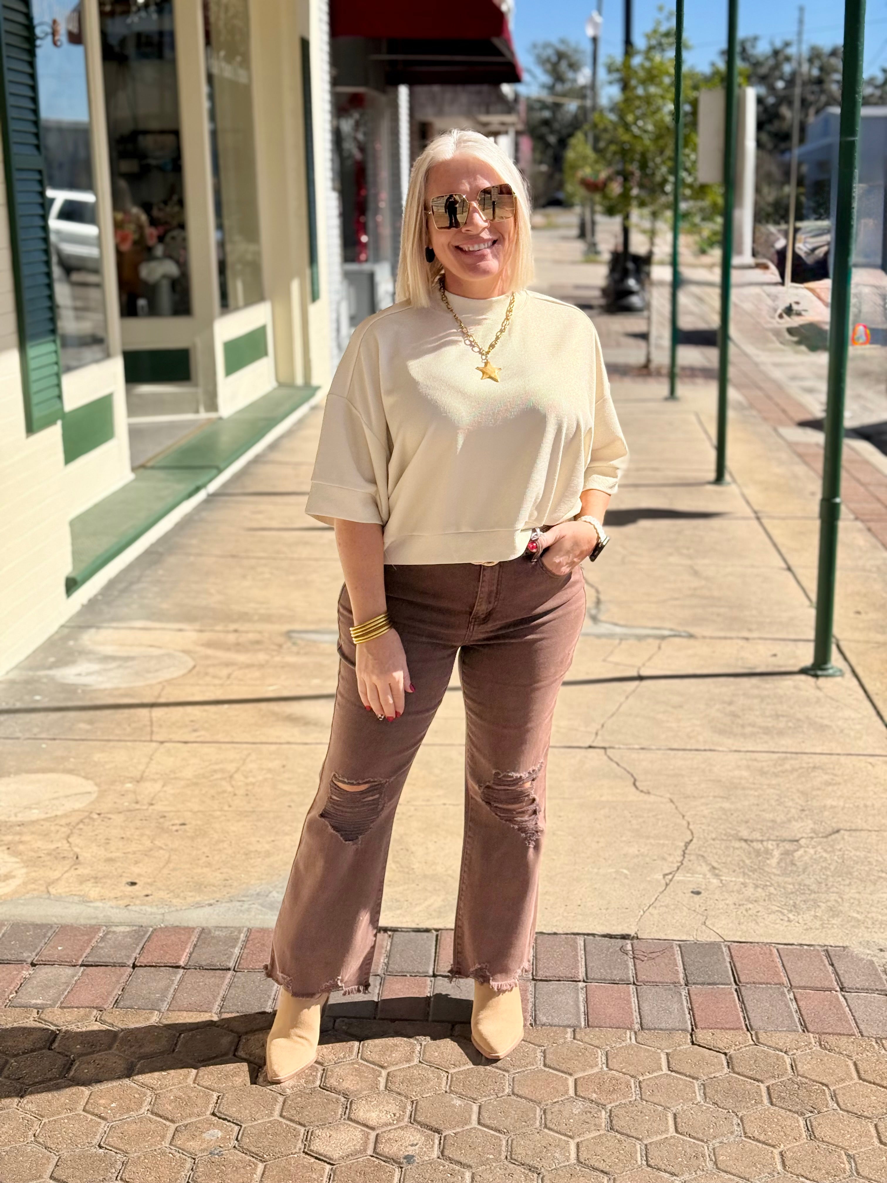 Mahogany Acid Washed High Waist Distressed Pants