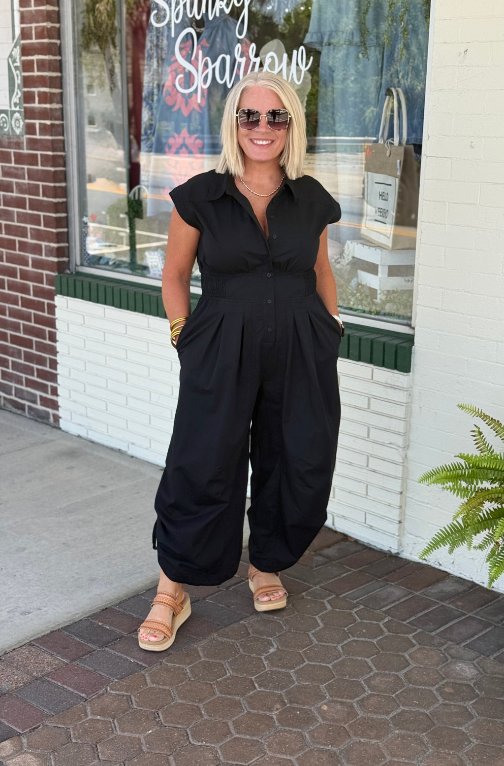 Side Drawstring Hem Detail Wide Leg Jumpsuit in Black