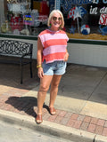 Pink Striped Cap Sleeve Knit Top