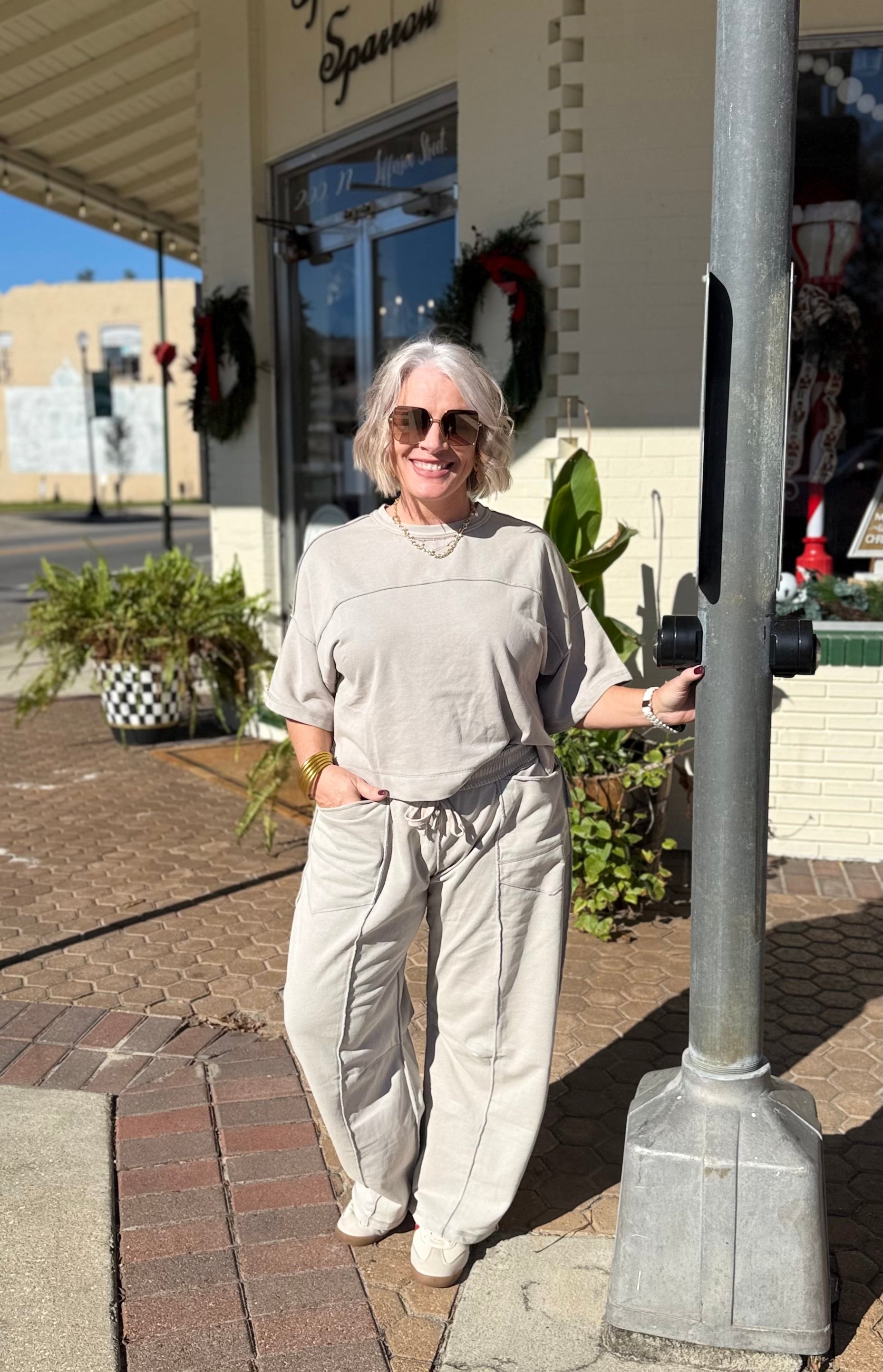 Dove Grey Washed Barrel Pants Set