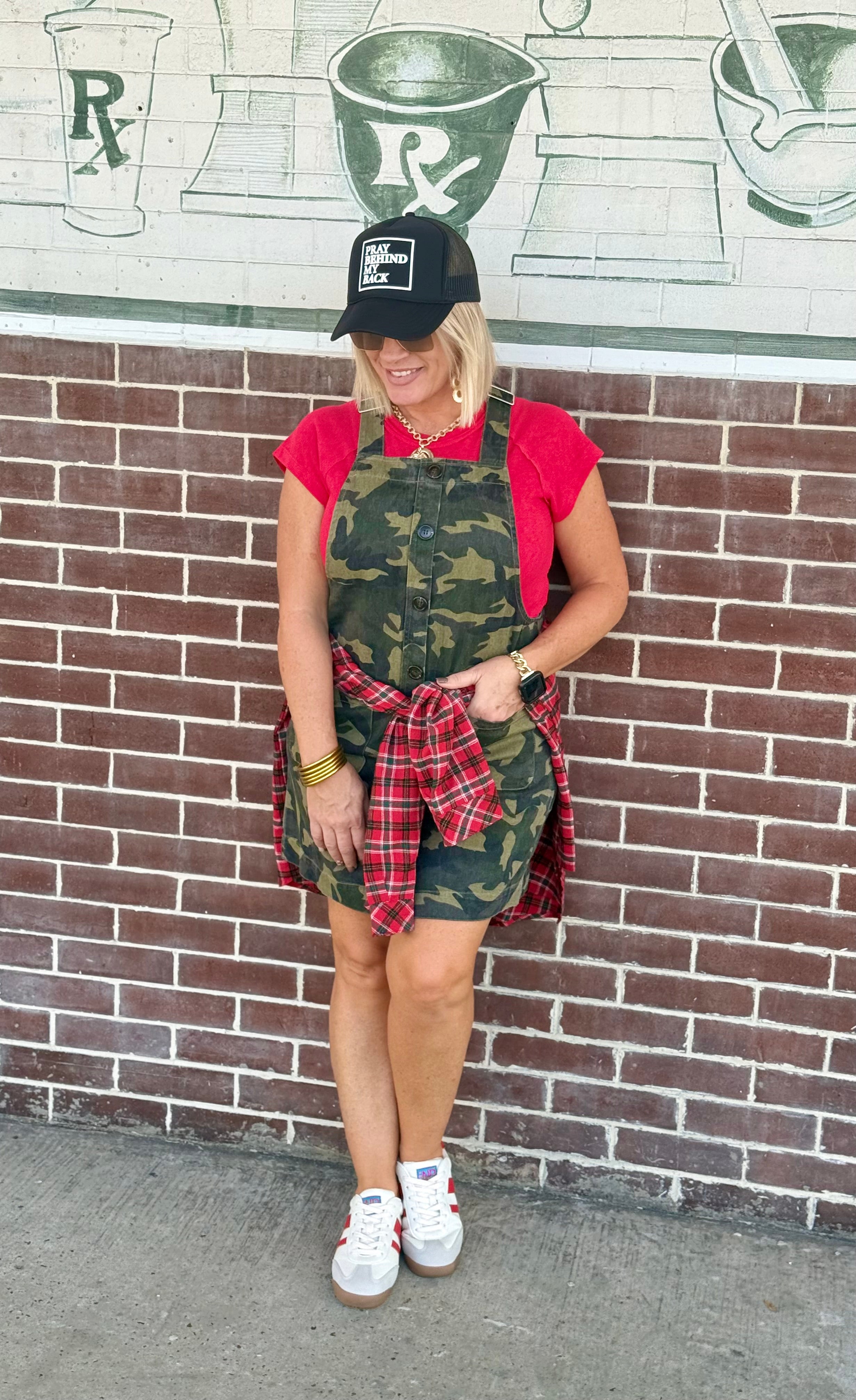 Button-Front Camo Overall Dress