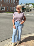 Lavender Short Ruffled Sleeve Solid Urban Ribbed Top