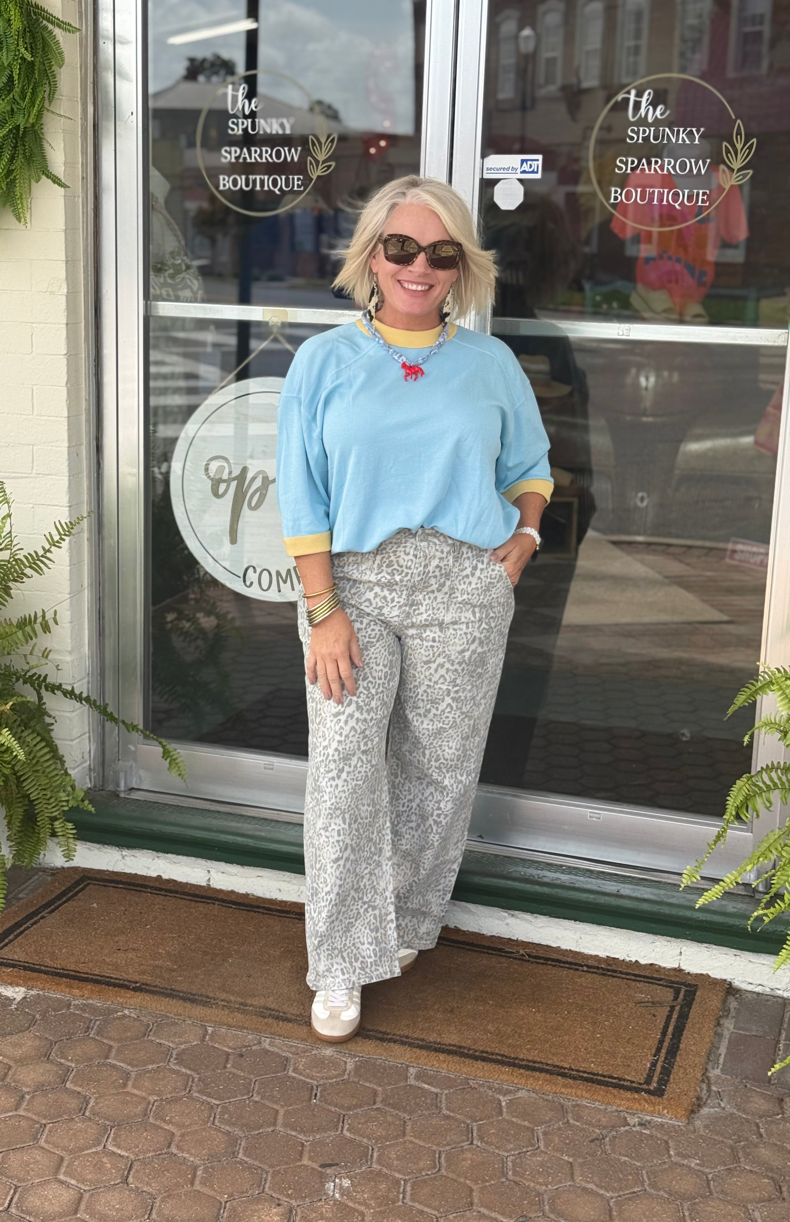 Vervet High Rise Patch Pocket Leopard Baggy Wide Jeans