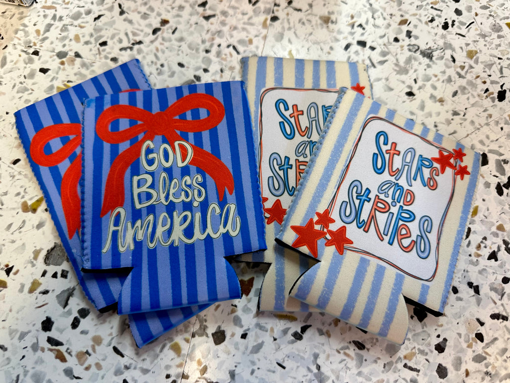 Slim Size God Bless America Bow Patriotic Koozie