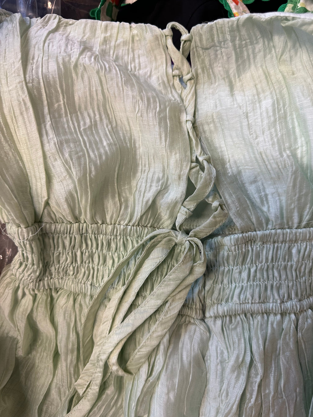 Juniors MISTY GREEN CRINKLED TEXTURE MINI DRESS