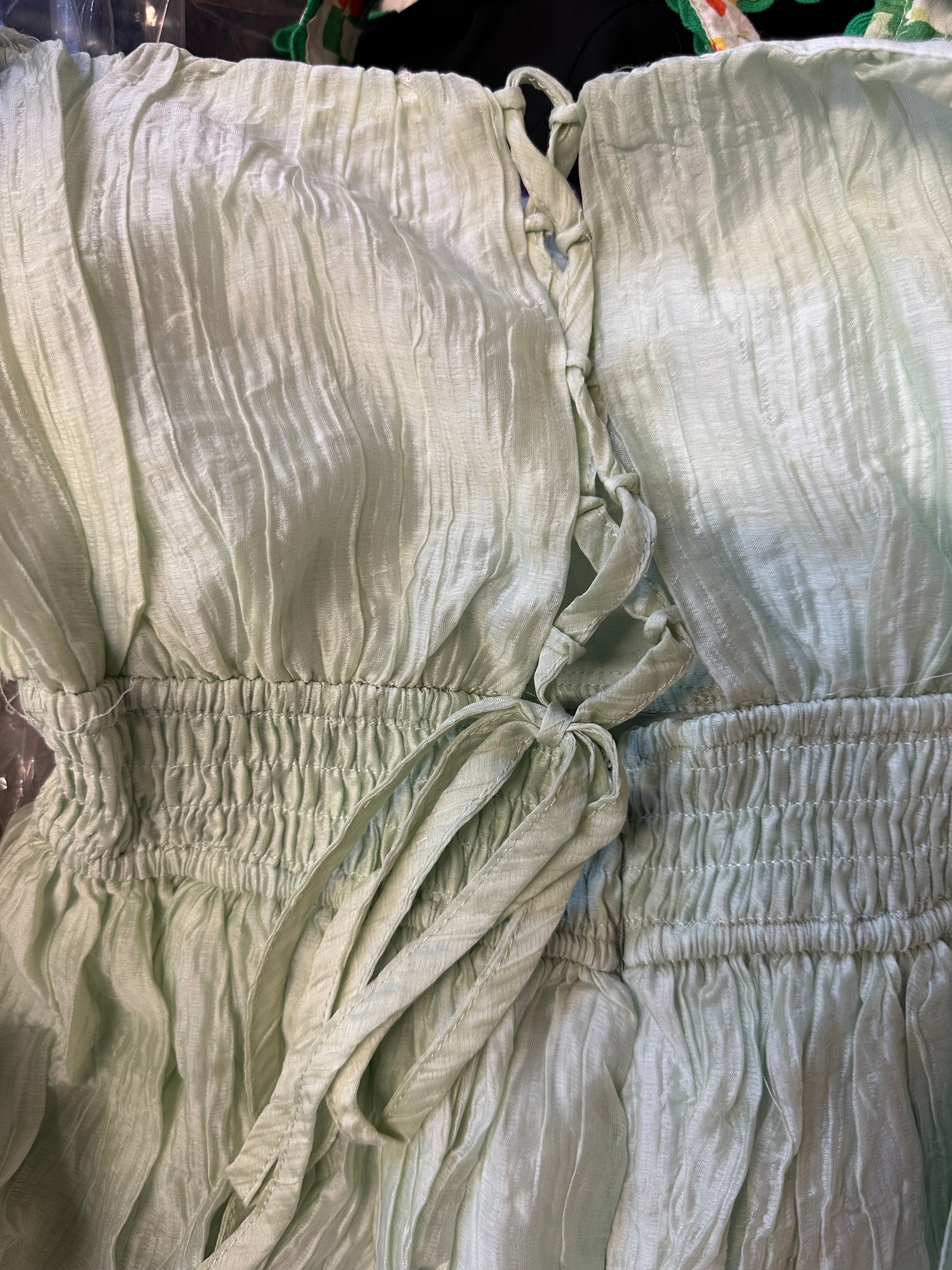 Juniors MISTY GREEN CRINKLED TEXTURE MINI DRESS