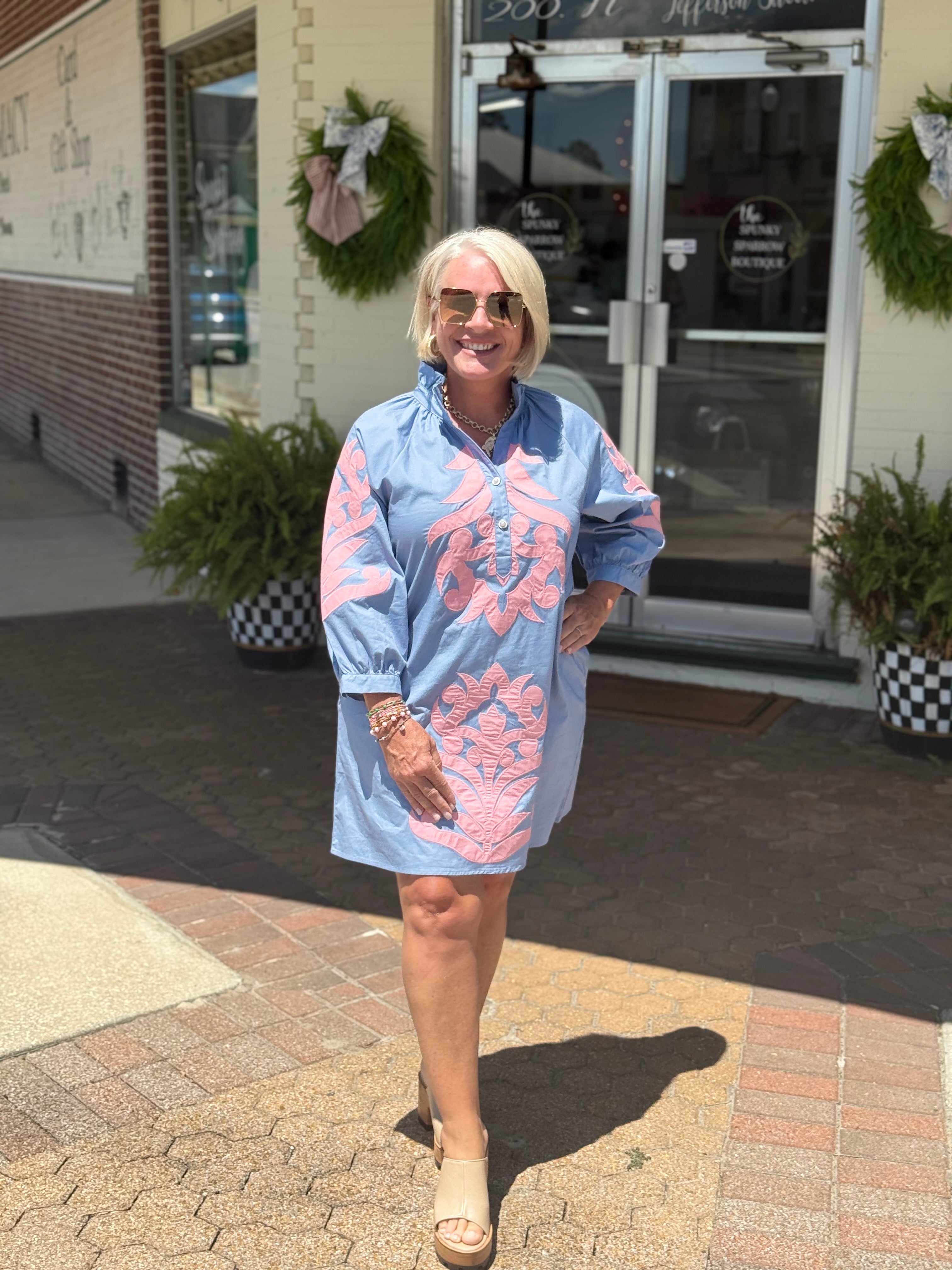 Cornflower and Pink Baroque Shift Dress
